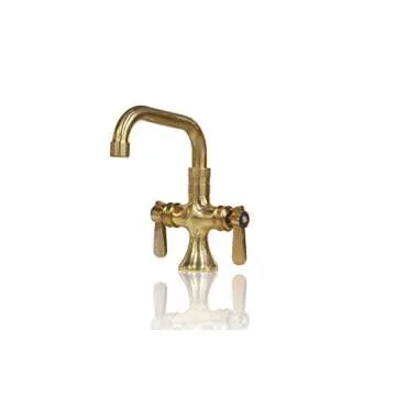 Watermark Fixtures 19-RE-FC-UB-LH-DM-S8 Antique Inspired Unlacquered Natural Brass Deck Mount Single Hole Faucet - 8 inch Spout w/ 2 Lever Handles
