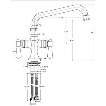 Watermark Fixtures 19-RE-FC-UB-LH-DM-S8 Antique Inspired Unlacquered Natural Brass Deck Mount Single Hole Faucet - 8 inch Spout w/ 2 Lever Handles