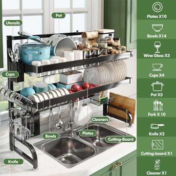 BOOSINY Over The Sink Dish Drainer Drying Rack, Large Dish Racks for Kitchen Counter,Storage Organizer