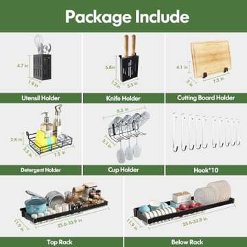 BOOSINY Over The Sink Dish Drainer Drying Rack, Large Dish Racks for Kitchen Counter,Storage Organizer