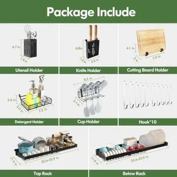 BOOSINY Over The Sink Dish Drainer Drying Rack, Large Dish Racks for Kitchen Counter,Storage Organizer