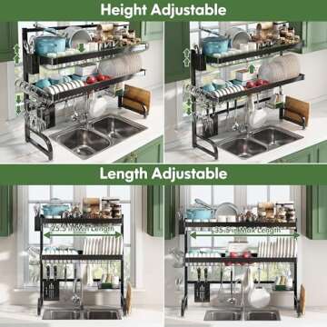 BOOSINY Over The Sink Dish Drainer Drying Rack, Large Dish Racks for Kitchen Counter,Storage Organizer