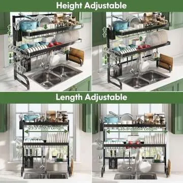BOOSINY Over The Sink Dish Drainer Drying Rack, Large Dish Racks for Kitchen Counter,Storage Organizer