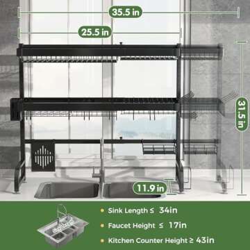 BOOSINY Over The Sink Dish Drainer Drying Rack, Large Dish Racks for Kitchen Counter,Storage Organizer