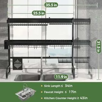 BOOSINY Over The Sink Dish Drainer Drying Rack, Large Dish Racks for Kitchen Counter,Storage Organizer