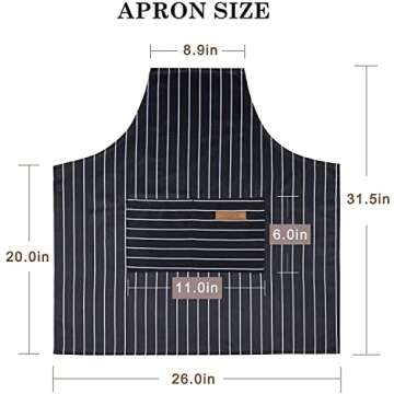 HiBaBy 2 Pack Adjustable Bib Aprons Resistant with 2 Pockets Cooking Kitchen Aprons for Women Men Chef(Black/Brown Stripes)