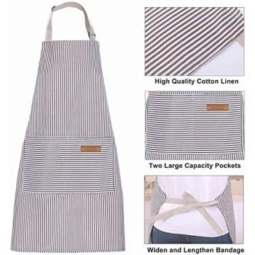 HiBaBy 2 Pack Adjustable Bib Aprons Resistant with 2 Pockets Cooking Kitchen Aprons for Women Men Chef(Black/Brown Stripes)