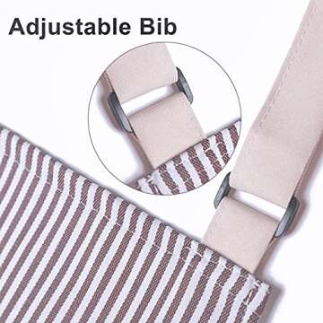 HiBaBy 2 Pack Adjustable Bib Aprons Resistant with 2 Pockets Cooking Kitchen Aprons for Women Men Chef(Black/Brown Stripes)