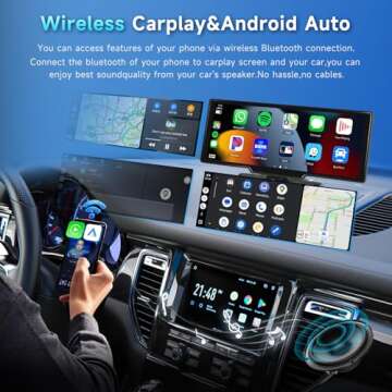 Podofo Wireless Carlay Portable Car Stereo, 9.3 Inch HD IPS Carplay Screen with Android Auto, 2.5K D...