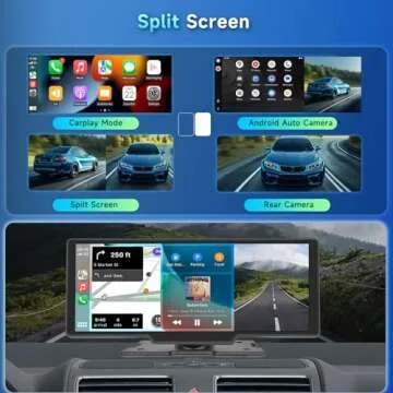 Podofo Wireless Carlay Portable Car Stereo, 9.3 Inch HD IPS Carplay Screen with Android Auto, 2.5K Dash Cam, 1080P Backup Camera, Loop Recording, 64G TF Card, Navigation, Dual Bluetooth, AUX/FM