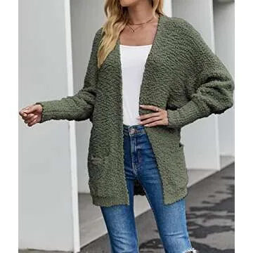 MEROKEETY Women's Fuzzy Popcorn Cardigan - Stylish & Cozy