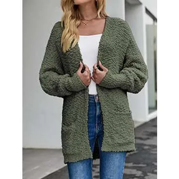 MEROKEETY Women's Fuzzy Popcorn Cardigan - Stylish & Cozy