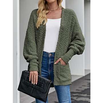 MEROKEETY Women's Fuzzy Popcorn Cardigan - Stylish & Cozy