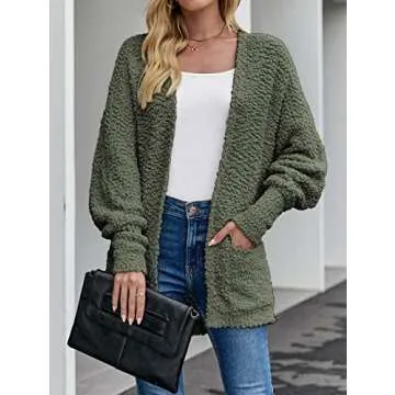 MEROKEETY Women's Fuzzy Popcorn Cardigan - Stylish & Cozy
