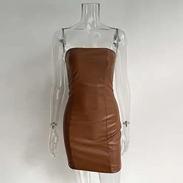 XLLAIS Sexy PU Leather Strapless Mini Dress - Perfect for Parties