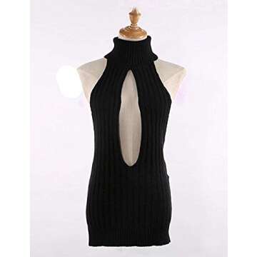 Women's Sexy Backless Hollow Out Virgin Killer Sweater Anime Cosplay Top One-Piece Bikini Knit Tank Vest (Black)