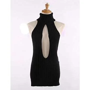 Women's Sexy Backless Hollow Out Virgin Killer Sweater Anime Cosplay Top One-Piece Bikini Knit Tank Vest (Black)