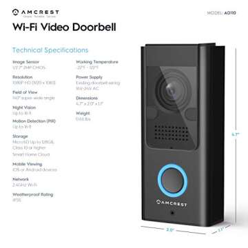 Amcrest 1080P Video Doorbell Camera Pro, Outdoor Smart Home 2.4GHz WiFi Doorbell Camera (Wired Power...