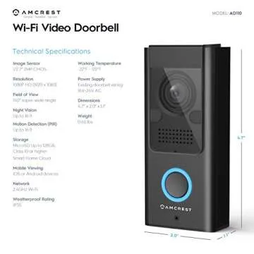 Amcrest 1080P Video Doorbell Camera Pro, Outdoor Smart Home 2.4GHz WiFi Doorbell Camera (Wired Power...