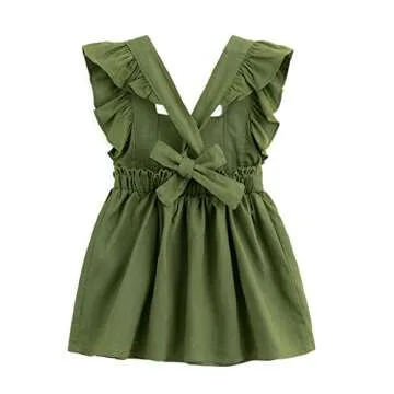 Curipeer Baby Girls Cotton Linen Dress Sleeveless Infant Toddler Casual Dress with Ruffle for Summer 12M