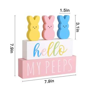 Treory Easter Decorations for the Home: 5pcs Easter Bunny Wooden Table Centerpiece Signs, Cute Easte...