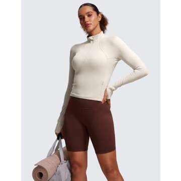 CRZ YOGA Women's Butterluxe Long Sleeve Workout Shirts Half Quarter Zip Sweatshirt Athletic Crop Tops Collared T-Shirts Mojave Tan Small