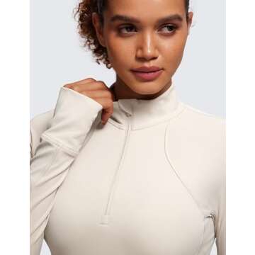 CRZ YOGA Women's Butterluxe Long Sleeve Workout Shirts Half Quarter Zip Sweatshirt Athletic Crop Tops Collared T-Shirts Mojave Tan Small