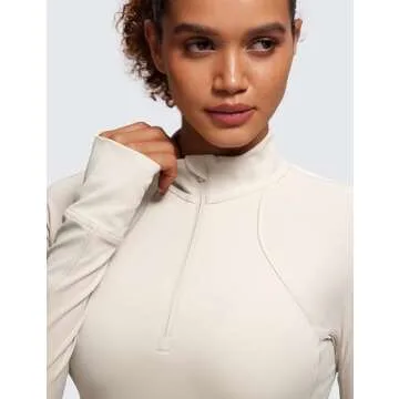 CRZ YOGA Women's Butterluxe Long Sleeve Workout Shirts Half Quarter Zip Sweatshirt Athletic Crop Tops Collared T-Shirts Mojave Tan Small