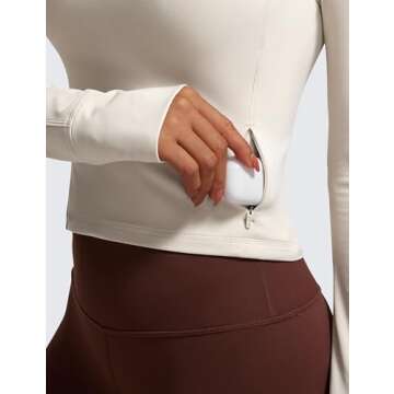 CRZ YOGA Women's Butterluxe Long Sleeve Workout Shirts Half Quarter Zip Sweatshirt Athletic Crop Tops Collared T-Shirts Mojave Tan Small