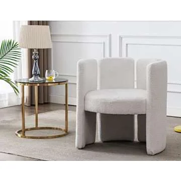 Kmax Faux Fur Accent Chair Mid-Century Modern Barrel Chair for Living Room Bedroom Club, White