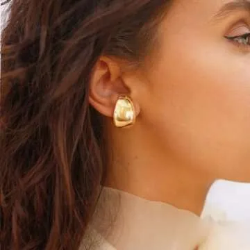 HEVOCY Chunky Gold Statement Earrings for Women Trendy：Chunky Hypoallergenic Large Cuff Earrings Gold Filled Hoop Earrings 14K Gold Filled Suspender Cuffs Lightweight Wrap Earlobe Studs Fashion Jewelry for Women