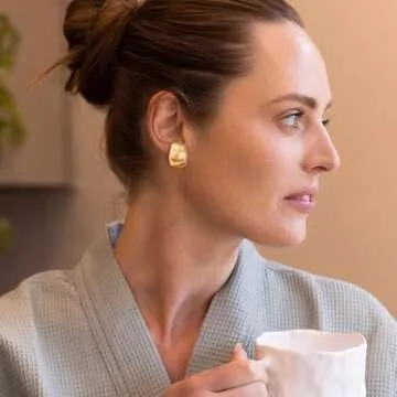 HEVOCY Chunky Gold Statement Earrings for Women Trendy：Chunky Hypoallergenic Large Cuff Earrings Gold Filled Hoop Earrings 14K Gold Filled Suspender Cuffs Lightweight Wrap Earlobe Studs Fashion Jewelry for Women