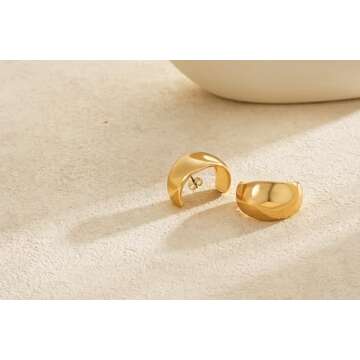 HEVOCY Chunky Gold Statement Earrings for Women Trendy：Chunky Hypoallergenic Large Cuff Earrings Gold Filled Hoop Earrings 14K Gold Filled Suspender Cuffs Lightweight Wrap Earlobe Studs Fashion Jewelry for Women