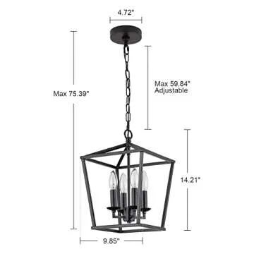 Farmhouse Black Pendant Light, Retro 4-Lights Candle Style Chandelier, Vintage Caged Pendant Lighting Fixture for Kitchen Island, Dining Room, Bedroom, Living Room, Hallway, Entry