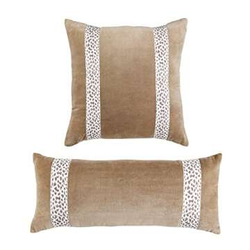 Mud Pie Brown Leopard Trim Pillow, 24" x 10", Lumbar