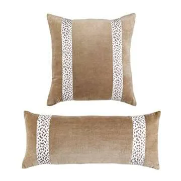 Mud Pie Brown Leopard Trim Pillow, 24" x 10", Lumbar