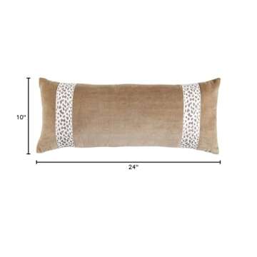 Mud Pie Brown Leopard Trim Pillow, 24" x 10", Lumbar