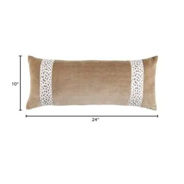 Mud Pie Brown Leopard Trim Pillow, 24" x 10", Lumbar