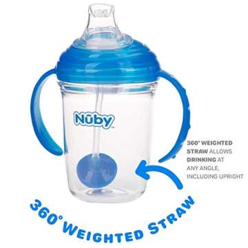 Nuby 360 Grip n' Sip Trainer Cup - No Spill Weighted Straw, 8 Oz