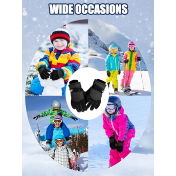 SATINIOR 2 Pairs Kids Waterproof Winter Snow Gloves Ski Gloves for Boy Girl Outdoor Warm Thickening Snowboard Gloves (Black,3-6 Years)