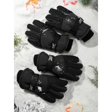 SATINIOR 2 Pairs Kids Waterproof Winter Snow Gloves Ski Gloves for Boy Girl Outdoor Warm Thickening Snowboard Gloves (Black,3-6 Years)