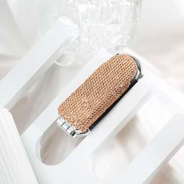 AsAlways Shiny Rhinestone Crystal Travel Hair Brush with Mirror Bling Diamonds Folding Hair Massage Comb Compact Portable Small Mini Hair Brush for Purse Wet & Dry Detangling(Gold)