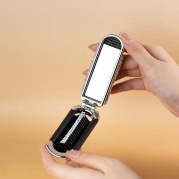 AsAlways Shiny Rhinestone Crystal Travel Hair Brush with Mirror Bling Diamonds Folding Hair Massage Comb Compact Portable Small Mini Hair Brush for Purse Wet & Dry Detangling(Gold)