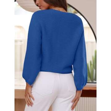 ARTFREE Womens Ribbed Knit Crewneck Sweater Oversized Lantern Sleeve Casual Loose Fall Winter Sweaters Pullover Tops Blue