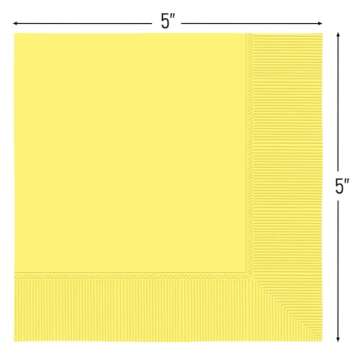 Festive Light Yellow 2-Ply Beverage Napkins - 5" x 5" (Pack of 40) - Durable, Absorbent & Vibrant - ...