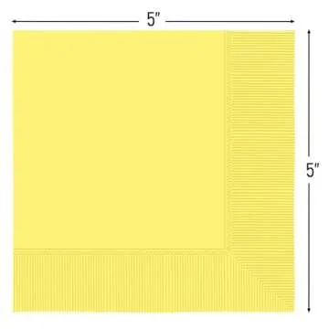 Festive Light Yellow 2-Ply Beverage Napkins - 5" x 5" (Pack of 40) - Durable, Absorbent & Vibrant - ...