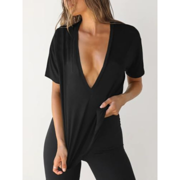 Tankaneo Women's Sexy Deep V Neck T-Shirt for Authentic Style