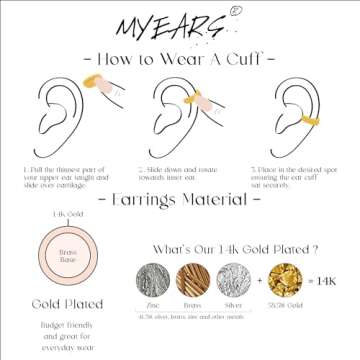 MYEARS Women Ear Cuff Earring Gold Non Pierced Ear Cartilage Twisted Sleeper Clip on Wrap Hoop 14K Gold Filled Tiny Boho Beach Simple Minimalist Delicate Handmade Hypoallergenic Jewelry Gift