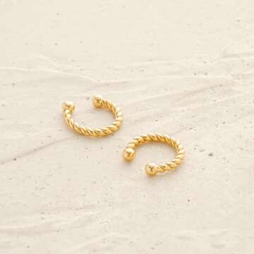 MYEARS Women Ear Cuff Earring Gold Non Pierced Ear Cartilage Twisted Sleeper Clip on Wrap Hoop 14K Gold Filled Tiny Boho Beach Simple Minimalist Delicate Handmade Hypoallergenic Jewelry Gift