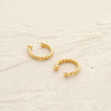 MYEARS Women Ear Cuff Earring Gold Non Pierced Ear Cartilage Twisted Sleeper Clip on Wrap Hoop 14K Gold Filled Tiny Boho Beach Simple Minimalist Delicate Handmade Hypoallergenic Jewelry Gift